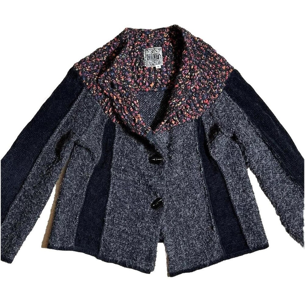 Curio Y2K Shag Boucle Cardigan Sweater Jacket Womens Size Medium Wool Blend